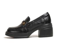 Chaussures Oxford à Camélia Métallique Mocassins à Talon Épais Style Britannique pour Uniforme Scolaire et Bureau,Noir,35 EU