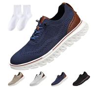 Chaussures Oxford à enfiler mains libres pour homme, chaussures diabétiques ultra confortables, chaussures urbaines antidérapantes en maille pour le travail et le quotidien, bleu, 43 EU