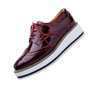 Chaussures Oxford à plateforme pour femme - Style classique - En cuir épais - Bout rond - Chaussures compensées à lacets - Respirantes et confortables - Brillantes