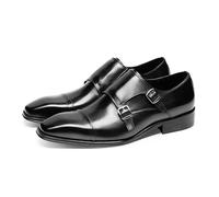 Chaussures Oxford for Hommes à Enfiler à Bout carré Bruni, Double Sangle de Moine, Bout en Cuir véritable, Semelle en Caoutchouc antidérapante, Talon Bloc, Travail (Color : Noir, Size : 44 EU)