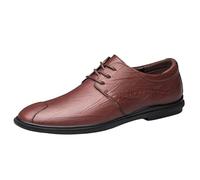 Chaussures Oxford modernes à lacets en cuir for hommes, chaussures d'affaires en cuir espagnol à bout uni et antidérapantes(Brown,42 EU)