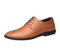 Chaussures Oxford modernes à lacets en cuir for hommes, chaussures d'affaires en cuir espagnol à bout uni et antidérapantes(Light Brown,41 EU)