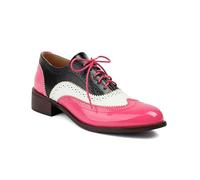 Chaussures Oxford Richelieu à Bout Golf colorées pour Femmes, en Cuir Verni Bicolore, à Lacets, à Petit Talon perforé, idéales pour Le Travail et Les Occasions décontractées.,Rose Red,43