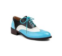 Chaussures Oxford Richelieu à Bout Golf colorées pour Femmes, en Cuir Verni Bicolore, à Lacets, à Petit Talon perforé, idéales pour Le Travail et Les Occasions décontractées.,Bleu,42