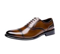 Chaussures Oxford semi-brogues for hommes, chaussures formelles en cuir espagnol, classiques, for affaires, fête, mariage, semelles en caoutchouc antidérapantes, décontractées, à lacets(Brown,44.5 EU)