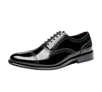 Chaussures Oxford semi-brogues for hommes, chaussures formelles en cuir espagnol, classiques, for affaires, fête, mariage, semelles en caoutchouc antidérapantes, décontractées, à lacets(Black,44.5 EU)