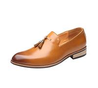Chaussures Oxfords pour Hommes Confortables, Derby Mens Shoes, Style de Mode Respirant Gland Confortable Affaires sans Lacet Travail Loisirs Couleur Unie en Cuir (Yellow 44)
