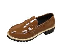 Chaussures plates confortables pour femme - Mocassins polyvalents avec semelle haute au design britannique classique - Chaussures de loisirs simples et unies pour toute la journée, café, 40 EU