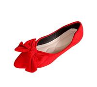 Chaussures plates décontractées à bout pointu pour femme avec nœud - Couleur unie - Classique - Légères et confortables - À enfiler - Pour la marche, le travail et le shopping, Rouge, 38 EU