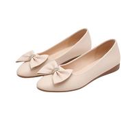 Chaussures plates d'été légères à enfiler avec nœud pour femme en daim et bout pointu - Escarpins en polyuréthane à bout fermé - Pour rendez-vous quotidien, trajets quotidiens, Beige., 39 EU