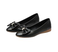 Chaussures plates d'été légères à enfiler avec nœud pour femme en daim et bout pointu - Escarpins en polyuréthane à bout fermé - Pour rendez-vous quotidien, trajets quotidiens, Noir A, 40 EU