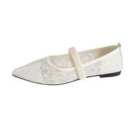Chaussures plates élégantes en dentelle à bout pointu pour femme avec sangle élastique transparente pour bureau, rendez-vous, soirée, beige, 37.5 EU