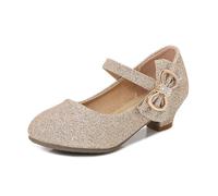 Chaussures plates élégantes pour fille avec nœud pailleté et talon bas chic - Chaussures de danse confortables pour enfants et pour un usage quotidien.