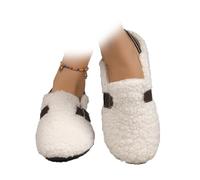 Chaussures plates en coton épais et chaud antidérapant pour femme - Laine d'agneau artificielle - Mocassins Mary Jane, blanc, 43 EU