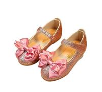 Chaussures plates en cuir à paillettes avec nœud papillon for filles, idéales for une soirée dansante(Pink,25(Inner 15cm))