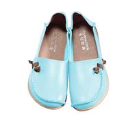Chaussures plates en cuir pour femme - Chaussures plates pour femme - Ballerines - Bout rond - Chaussures classiques et tendance - Mocassins confortables et doux - Chaussures à enfiler, bleu ciel, 36