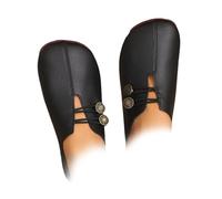 Chaussures plates en cuir souple pour femme, mocassins orthopédiques confortables et souples à enfiler, Noir , 4 UK 3X-Narrow