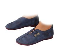 Chaussures plates en cuir souple pour femme, mocassins orthopédiques confortables et souples à enfiler, bleu, 6.5 UK 3X-Narrow