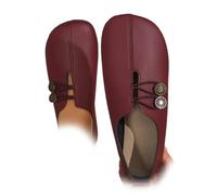 Chaussures plates en cuir souple pour femme, mocassins orthopédiques confortables et souples à enfiler, Rouge, 6 UK 3X-Narrow