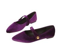 Chaussures plates en velours à bout pointu pour femme - Élégantes - Avec boutons dorés - Robe classique décontractée - Pour le bureau et les fêtes, violet, 37 EU