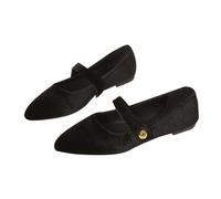 Chaussures plates en velours à bout pointu pour femme - Élégantes - Avec boutons dorés - Robe classique décontractée - Pour le bureau et les fêtes, Noir , 39 EU
