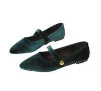 Chaussures plates en velours à bout pointu pour femme - Élégantes - Avec boutons dorés - Robe classique décontractée - Pour le bureau et les fêtes, Vert, 39 EU