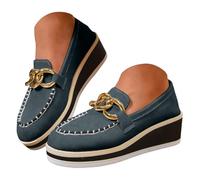 Chaussures Plates Femmes Mocassins Polyvalents et élégants pour Femmes, Chaussures Plateforme décontractées avec Talons compensés chaîne métallique Plates Femme Cuir tressé Tendance