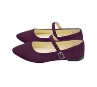 Chaussures plates Mary Jane à bout pointu pour femme - Style rétro - En daim synthétique - Avec boucle et sangle - Pour bureau, rendez-vous et w nd, violet foncé, 40.5 EU