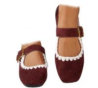 Chaussures plates Mary Jane en daim pour femme, chaussures de ballet vintage avec sangle à boucle pour un confort décontracté, confortable, léger, respirant, bordeaux, 36.5 EU