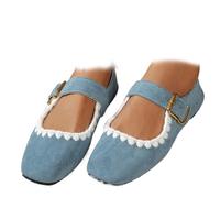 Chaussures plates Mary Jane en daim pour femme, chaussures de ballet vintage avec sangle à boucle pour un confort décontracté, confortable, léger, respirant, bleu, 36.5 EU