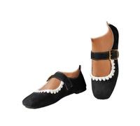 Chaussures plates Mary Jane en daim pour femme, chaussures de ballet vintage avec sangle à boucle pour un confort décontracté, confortable, léger, respirant, Noir , 39.5 EU