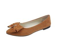 Chaussures plates pour femme printemps été et automne en daim léger pointu Bouche souple Bottom Bow Chaussures simples Daily Rencontres Commuting Grande taille Chaussures plates Jaune Femme, marron