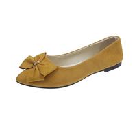 Chaussures plates pour femme printemps été et automne en daim léger pointu Bouche souple Bottom Bow Chaussures simples Daily Rencontres Commuting Grande taille Chaussures plates Jaune Femme, jaune, 36