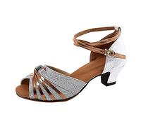 Chaussures Plates pour Femmes Chaussure Danse Latine Femme Chaussons De Ballerines Cuir Chausson Talon Baskets Et Sport Modern Jazz Classique Pedilles Salon Demi Pointe Vintage Année 50,Argent-a,37
