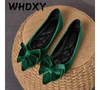 Chaussures plates pour femmes, décoration en nœud, design minimaliste, confortables, nouvelle arrivée pour l'automne, couleur verte, convient pour les sorties quotidiennes, les rendez-vous et les lois