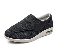 Chaussures pour œdèmes diabétiques larges,Chaussures Magic Tape pieds enflés, chaussures valgus pouce pour les personnes âgées-49_2 noir et gris,Chaussures diabétiques à pantoufle extra large