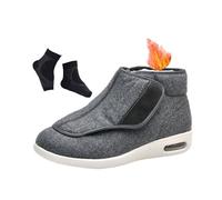Chaussures Pour Diabétiques Hommes， Chaussures Orthopédiques D'extérieur Réglables Montantes Et Chaudes En Fausse Fourrure Pour Hommes Âgés Hiver， Baskets De Marche Légères Largeurs(Gris,44 EU)