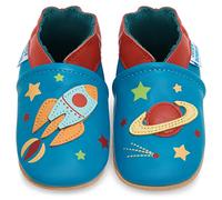 Chaussures pour enfant en cuir souple - Chaussures pour bébé en cuir avec semelle en daim - Chaussures pour premiers pas, pour fille ou garçon, Astronave, 0-6 mesi