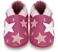 Chaussures pour enfant en cuir souple - Chaussures pour bébé en cuir avec semelle en daim - Chaussures pour premiers pas, pour fille ou garçon, Étoiles roses, 18-24 mesi