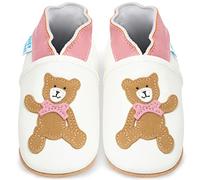 Chaussures pour enfant en cuir souple - Chaussures pour bébé en cuir avec semelle en daim - Chaussures pour premiers pas, pour fille ou garçon, Ours rose., 6-12 mois