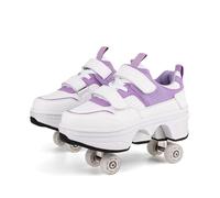 Chaussures pour Enfants avec Roues, Chaussures de Skateboard à 4 Roues Sneakers garçon Fille, 2 en 1 Multifonction Roller Outdoor Running Shoes, 1201 Purple-36 EU