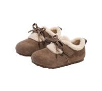 Chaussures pour enfants filles mignonnes doublées en polaire de couleur unie chaussures chaudes antidérapantes moelleuses nœud fleur chaussures souples larges confortables chaussures plates pour la