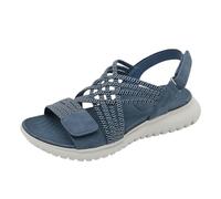 Chaussures pour femme avec cœurs - Sandales plates - Grande taille - Sandales plates à fleurs - Bout ouvert - Pour l'extérieur - Plage - Sandales de loisirs - Chaussures de santé pour femme, bleu, 38