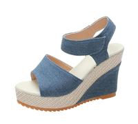 Chaussures pour femme Bottes décontractées en denim Bouche de poisson Bout ouvert Sandales compensées Chaussures de marche pour femme Étanche 43, bleu, 43 EU
