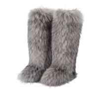 Chaussures pour femme, décontractées, en plein air, avec fourrure, 50 cm, bottes de neige belles, rouge, Light gris, 43 EU