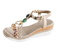 Chaussures pour femme - Largeur : 42 cm - Sandales compensées UK Hesse - Chaussures orthopédiques - Espadrilles à plateforme - Diamants - Bride en T - Perles élastiques - Chaussures d'été plates