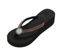 Chaussures pour femme - Talon épais - Clip de plage - À chevrons - Couleur vive - Tendance - Pour la maison, Or rose, 38 EU
