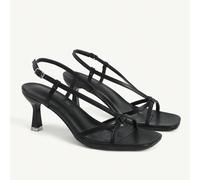 Chaussures pour femmes à brides croisées, bout ouvert, bout carré, talons aiguilles, mode, pour le travail, en PU noir, sandales à talons pour rendez-vous et tea time EUR36,EUR37,EUR38,EUR39,EUR40,EUR