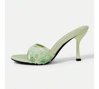 Chaussures pour femmes à talons aiguilles bout rond fleur en maille talons hauts vert clair satin sandales à talons hauts élégantes et à la mode slingbacks pour rendez-vous et thé de l'après-midi EUR3