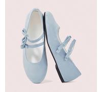 Chaussures pour femmes, bleu clair, texture suède, nœud élégant, empeigne basse, Mary Jane douce et polyvalente, nouvelles chaussures mignonnes pour rendez-vous au printemps et en été, élégantes, à se